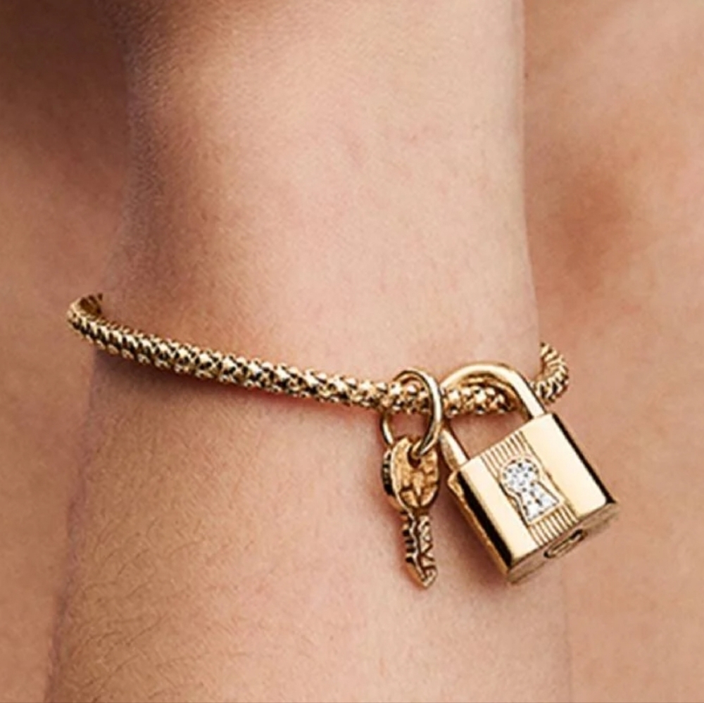 Pandora Padlock & Key Dangle Charm 14k gold plating